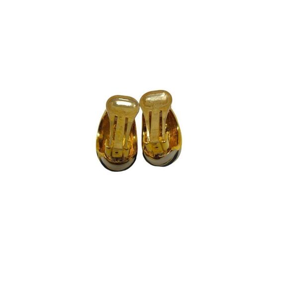 Vintage Kenneth Jay Lane Black and Cream Enamel Swirl Clip-On Earrings | 1.04" | - Picture 8 of 8